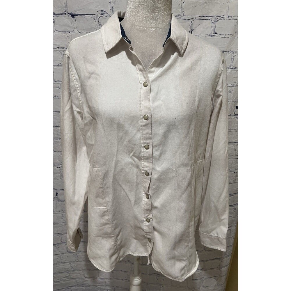 Jachs Girlfriend Women's White Cream Plaid Flannel Shirt With Pockets Medium